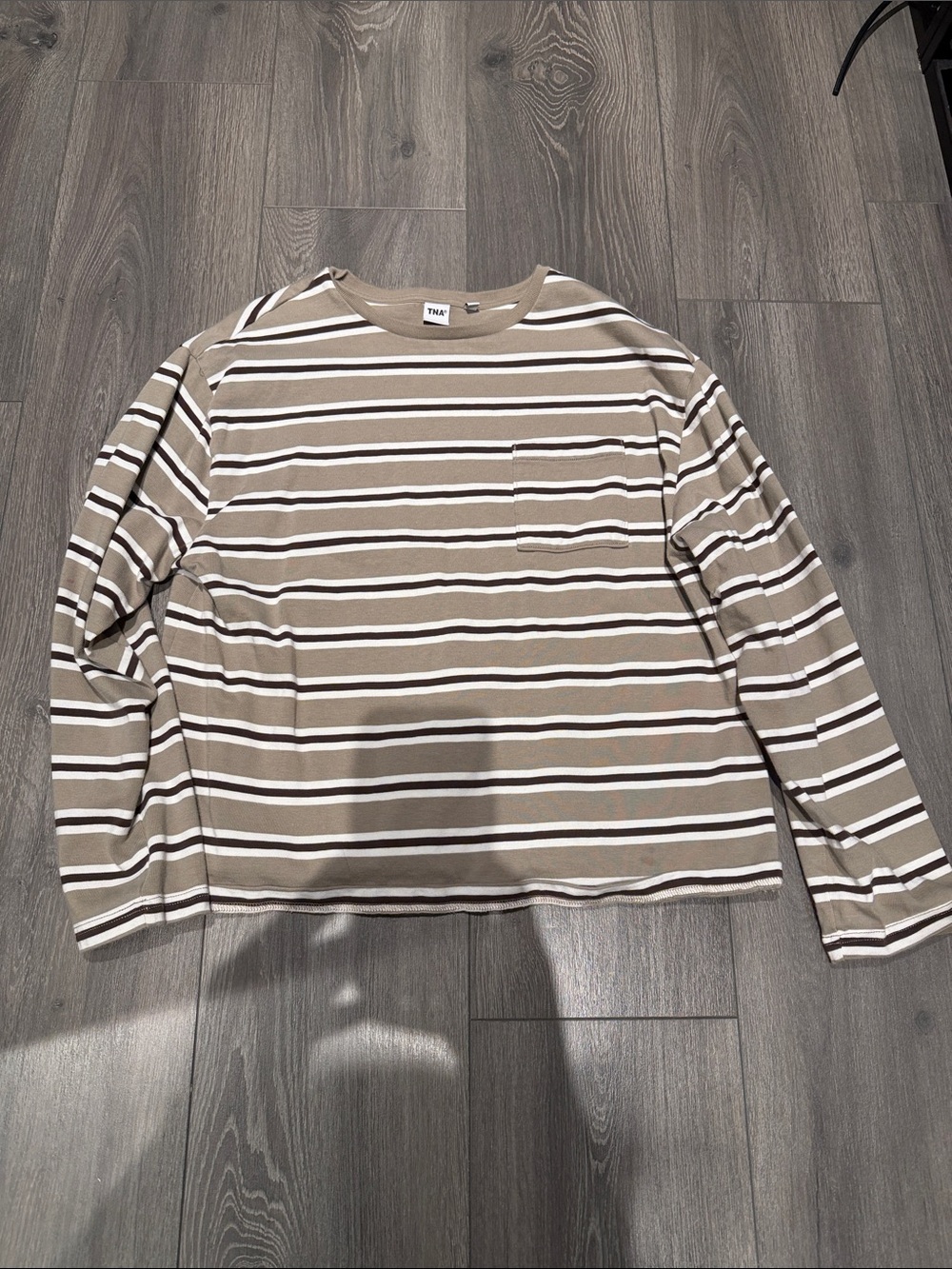 Aritzia TNA Striped Long-Sleeve in brown and White stripes size Small